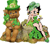 St. Patrick's Day Betty Boop sitting with a bear