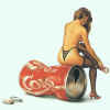 woman sit on Coca Cola can
