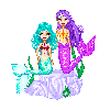 2 Mermaids on a rock- blue n purple