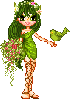 Green Woodland Nymph with a bird and flowers
