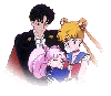 Sailor Moon, Tuxedo Mask, and Rini