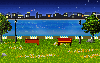 two benches near the river