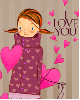 i love you : shy girl with pink hearts