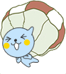 blue thingi flying with a parachute