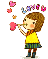 cute girl blowing heart bubbles