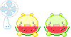cute kawaii smileys eating watermelon
