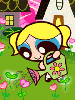 cute kawaii blonde girl watering flowers