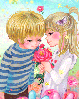 cute kawaii lovers with a big rose