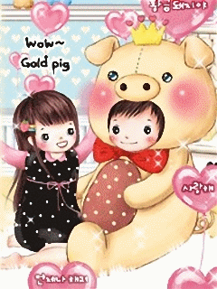 cute kawaii lil lovers the girl loving her gold pig boy too much