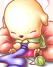 cute kawaii puppy knitting